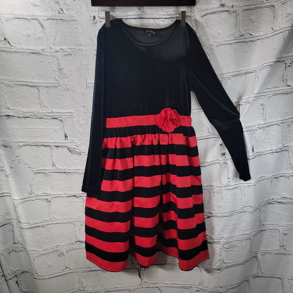George Girls 16 Tween Black Red Velour Long Sleeve Holiday Christmas Dress Event